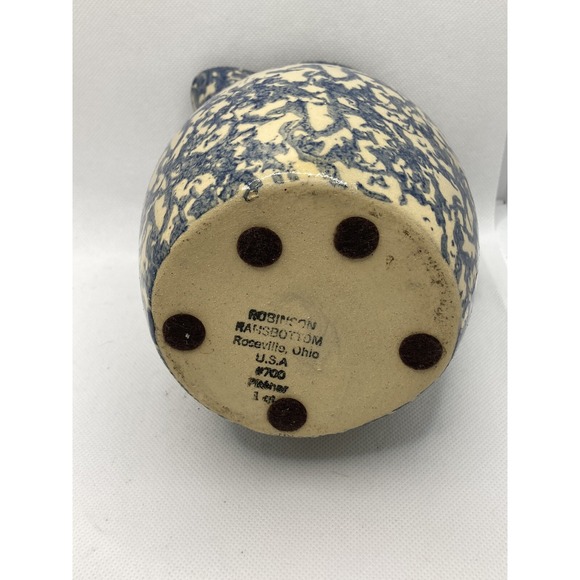 Vintage Robinson Ransbottom Spongeware Blue Pitcher Roseville, OHIO Made In USA - Picture 4 of 4